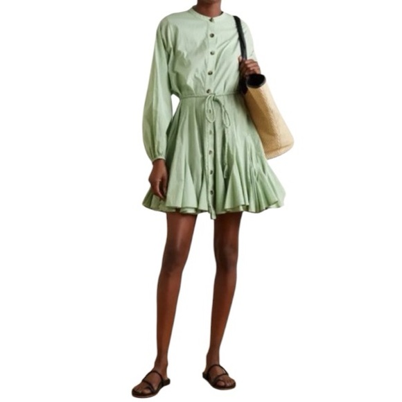 RHODE Dresses & Skirts - Rhode Emanne Cotten Voile Belted Pleated Mini in Green